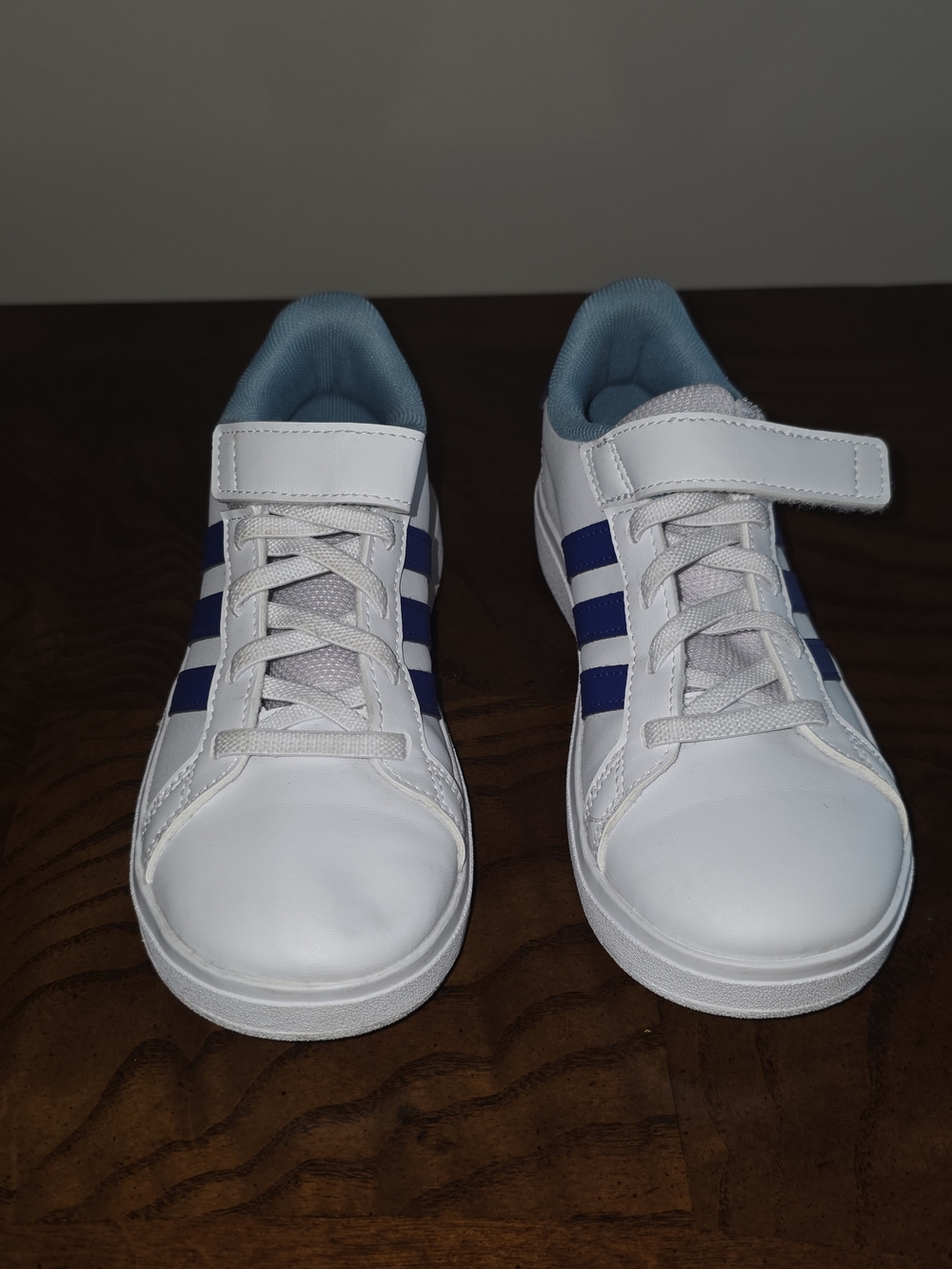 adidas White Sneakers with Blue Stripes for Kids